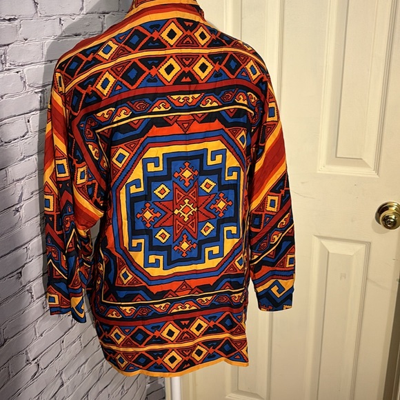 Early 2000s Lucky Brand 100% Silk Geometric Print Kimono - Picture 5 of 7
